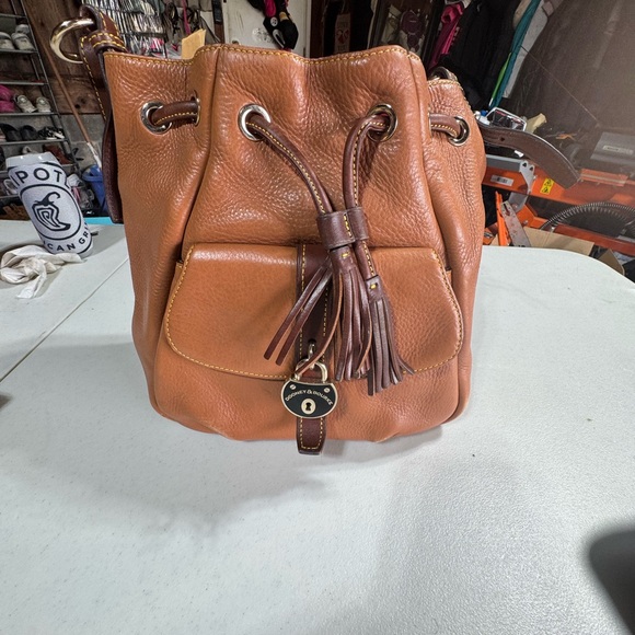 Dooney & Bourke Samba Brown Leather Drawstring Bag - Picture 1 of 4